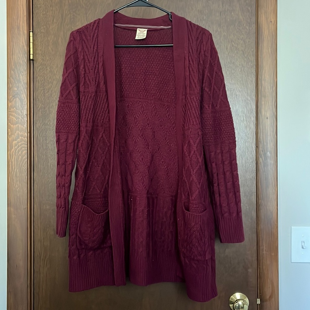 Long purple cardigan sweater
